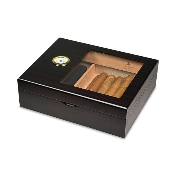 Slege Cave à Cigares Artisanale, Cave Cigare, Boîte à Cigare Cèdre Espagnol, vec Séparateur, Humidificateur Cigare,Hygromètre