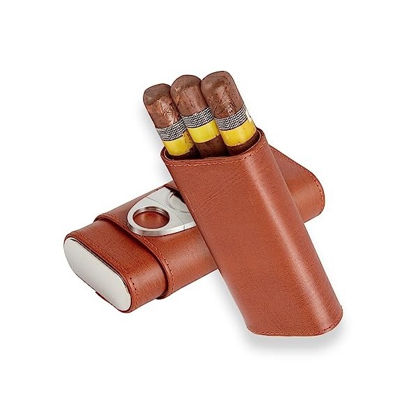 Missyou Boite A Cigare，Accessoire Cigare Coupe Cigare en Acier Inoxydable Etui Cigare Cave à Cigares Marron en CèDre ImportéE