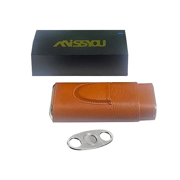 Missyou Boite A Cigare，Accessoire Cigare Coupe Cigare en Acier Inoxydable Etui Cigare Cave à Cigares Marron en CèDre ImportéE