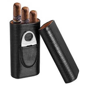 Xinzistar Étui à cigares pour 3 cigares - Étui à cigares en cuir avec coupe-cigares - Humidor portable - Pour voyage court r