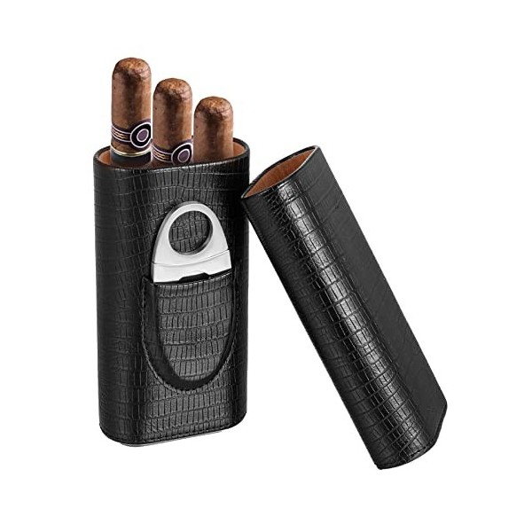 Xinzistar Étui à cigares pour 3 cigares - Étui à cigares en cuir avec coupe-cigares - Humidor portable - Pour voyage court r