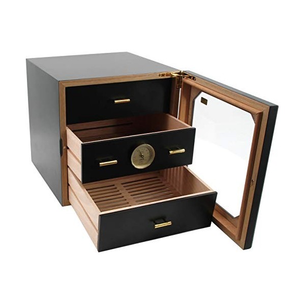 Chianti adorini Humidor Moyen Armoire de cigares, cèdre Espagnol - avec Haut-hygromètre Cheveux, Noir