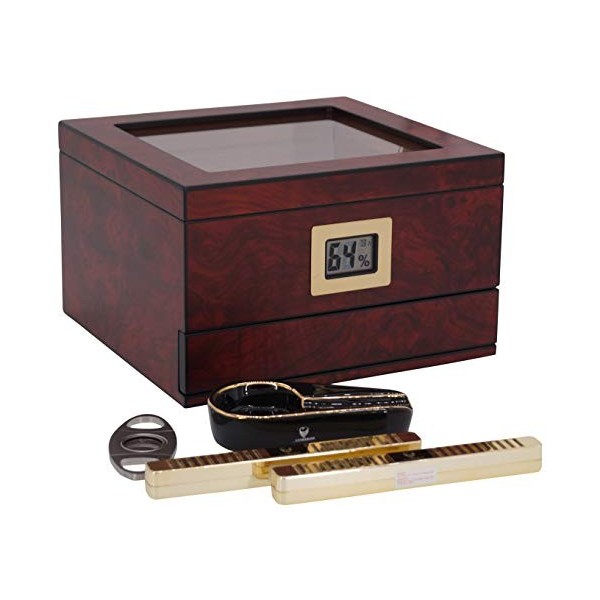 GERMANUS Ensemble de cave à cigares avec hygromètre, cendrier à cigares