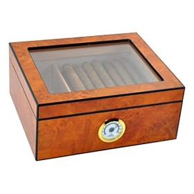 Eitida Cave à cigares pour 25 à 50 cigares, en verre trempé, fait à la main, en bois de cèdre espagnol, boîte de rangement av