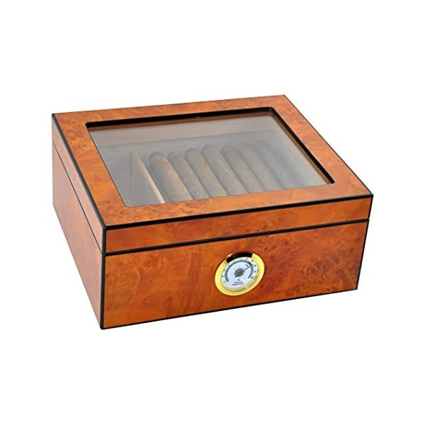 Eitida Cave à cigares pour 25 à 50 cigares, en verre trempé, fait à la main, en bois de cèdre espagnol, boîte de rangement av