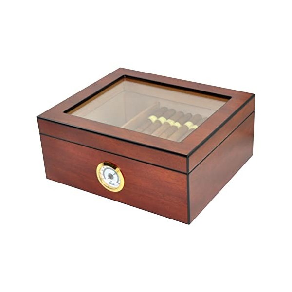 Eitida Cave à cigares pour 25 à 50 cigares, en verre trempé, fait à la main, en bois de cèdre espagnol, boîte de rangement av