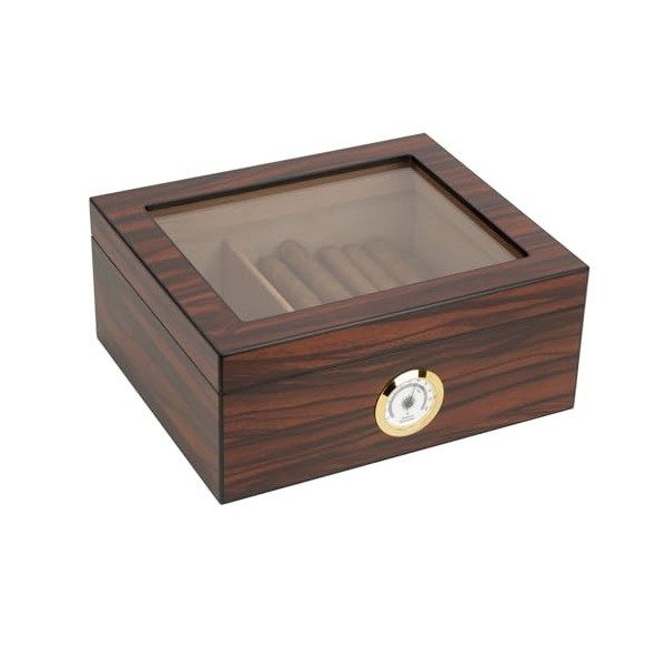 Eitida Cave à cigares pour 25 à 50 cigares, en verre trempé, fait à la main, en bois de cèdre espagnol, boîte de rangement av