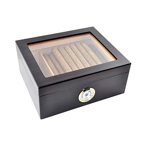 Eitida Cave à cigares pour 25 à 50 cigares, en verre trempé, fait à la main, en bois de cèdre espagnol, boîte de rangement av