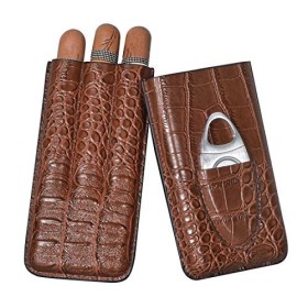 Volenx Boîte à Cigare, Étui à Cigare Portable avec Coupe Cigare, Humidor Cigare en Cuir de Motif Crocodile pour 3 Cigares, Ca