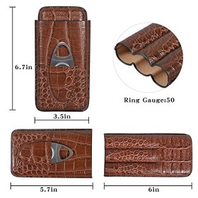 Volenx Boîte à Cigare, Étui à Cigare Portable avec Coupe Cigare, Humidor Cigare en Cuir de Motif Crocodile pour 3 Cigares, Ca