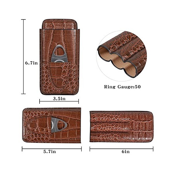 Volenx Boîte à Cigare, Étui à Cigare Portable avec Coupe Cigare, Humidor Cigare en Cuir de Motif Crocodile pour 3 Cigares, Ca