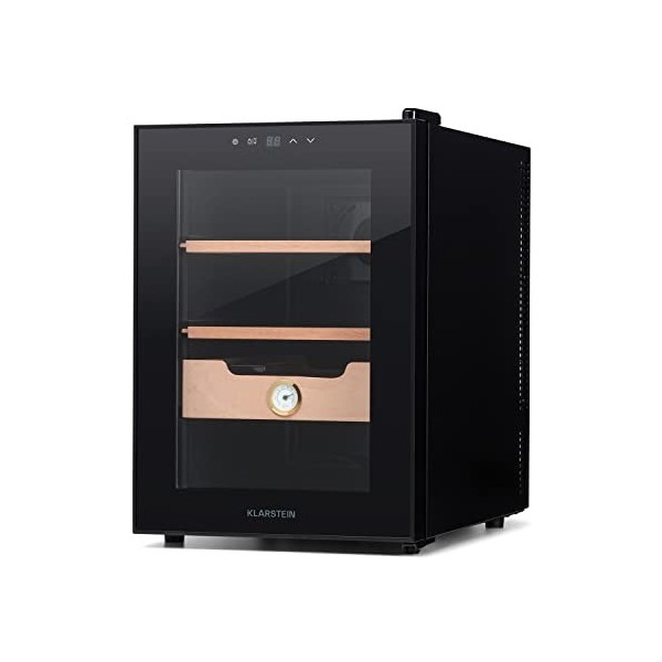 KLARSTEIN El Presidente - Cave à cigares électrique avec Porte vitrée, humidificateur à cigares avec tiroirs en Bois de cèdre