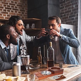 X-BLTU Cendrier à Cigares avec Plateau en Verre à Whisky et Porte-Cigares,1 Coupe-Cigare,Cendrier en Bois,Fente pour Tenir le