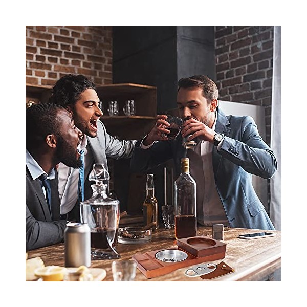 X-BLTU Cendrier à Cigares avec Plateau en Verre à Whisky et Porte-Cigares,1 Coupe-Cigare,Cendrier en Bois,Fente pour Tenir le