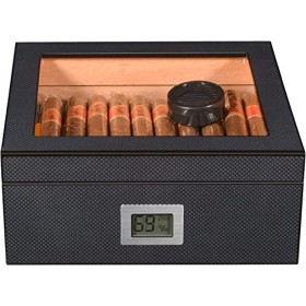 Volenx Boîte à Cigare, Humidor Cigare en Fibre de Carbone, Cave Cigare en Bois de Cèdre pour 50 Cigares, Cadeau pour Homme