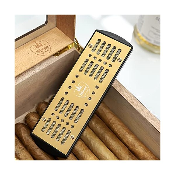 SLEGE Humidificateur Cave Cigares,Humidificateur Pour Cave à Cigares,Humidité pour 50-100 Cigares,Acier Inoxydable,Or,Velcro