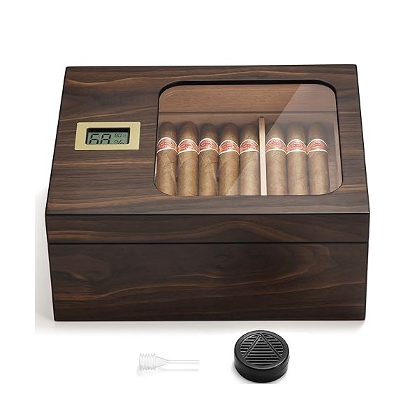 LEACHOI Cave à cigares faite à la main, armoire à cigares, humidificateur et noyau de cèdre, séparateur et hygromètre, cadeau
