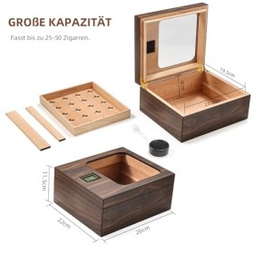 LEACHOI Cave à cigares faite à la main, armoire à cigares, humidificateur et noyau de cèdre, séparateur et hygromètre, cadeau
