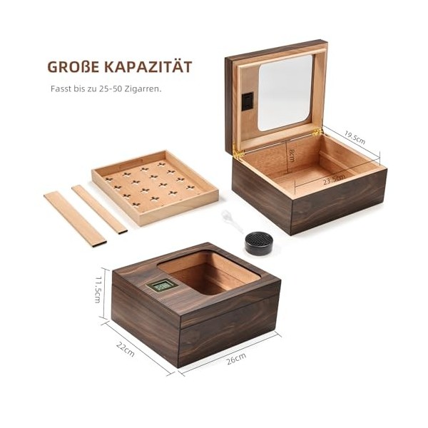 LEACHOI Cave à cigares faite à la main, armoire à cigares, humidificateur et noyau de cèdre, séparateur et hygromètre, cadeau