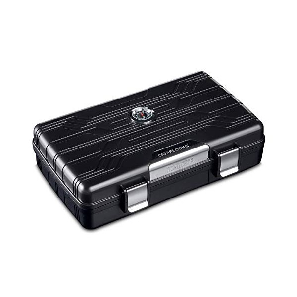 CIGARLOONG Cave à cigares Voyage étui à cigares Double Couche avec hygromètre et humidificateur Couleur:Noir 