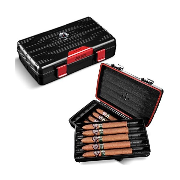 CIGARLOONG Cave à cigares Voyage étui à cigares Double Couche avec hygromètre et humidificateur Couleur:Noir 