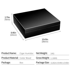 CIGARLOONG Humidor Bois de Cèdre Petite Boîte de Bureau avec Hygromètre et Humidificateur Peut contenir 20 cigares Noir 