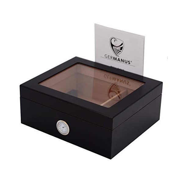 GERMANUS Humidor « Black Beauty » Cave à cigares pour Environ 50 cigares, Noire