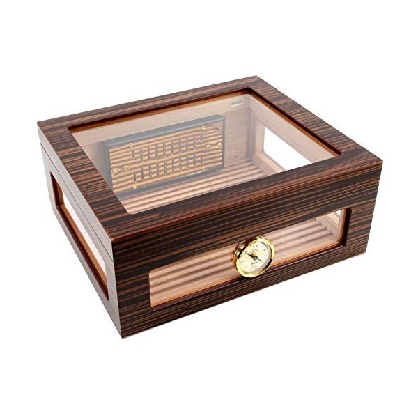 Adorini Humidor Treviso - Deluxe | Le Stockage de cigares de Haute qualité avec Couvercle en Verre, placage débène de Haute 