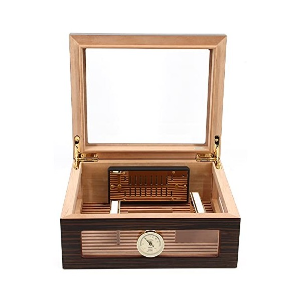 Adorini Humidor Treviso - Deluxe | Le Stockage de cigares de Haute qualité avec Couvercle en Verre, placage débène de Haute 
