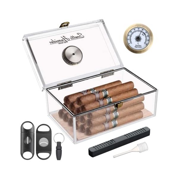 Pot/étui/boîte pour humidificateur à cigares en acrylique Scotte avec humidificateur et hygromètre, humidificateur pouvant co
