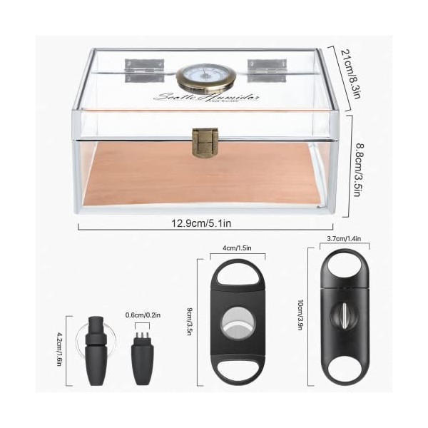 Pot/étui/boîte pour humidificateur à cigares en acrylique Scotte avec humidificateur et hygromètre, humidificateur pouvant co
