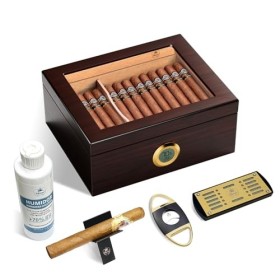 Kit Cave à Cigares,SLEGE Cave Cigares Cèdre Espagnol–Compren Hygromètre Numérique,Coupe Cigare, Support Cigares,Solution de B