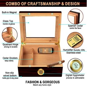 Kit Cave à Cigares,SLEGE Cave Cigares Cèdre Espagnol–Compren Hygromètre Numérique,Coupe Cigare, Support Cigares,Solution de B