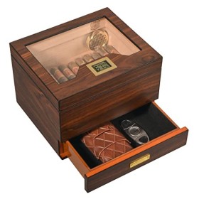 Volenx Boîte à Cigare, Étui à Cigare avec Coupe Cigare, Humidor Cigare Artisanale pour 30-50 Cigares, Cadeaux pour Hommes Ci