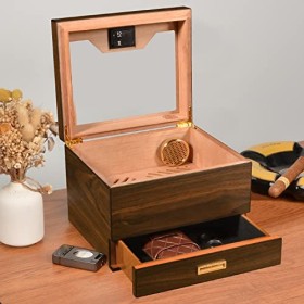 Volenx Boîte à Cigare, Étui à Cigare avec Coupe Cigare, Humidor Cigare Artisanale pour 30-50 Cigares, Cadeaux pour Hommes Ci