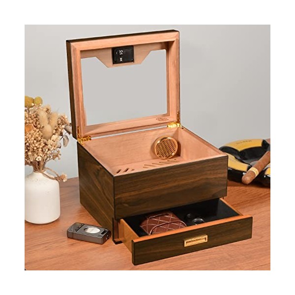 Volenx Boîte à Cigare, Étui à Cigare avec Coupe Cigare, Humidor Cigare Artisanale pour 30-50 Cigares, Cadeaux pour Hommes Ci