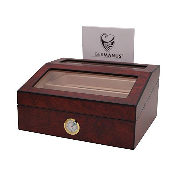 GERMANUS Humidor Cave à Cigares 224, Heinrich avec hygromètre et Humidificateur Manuel GERMANUS, Brune