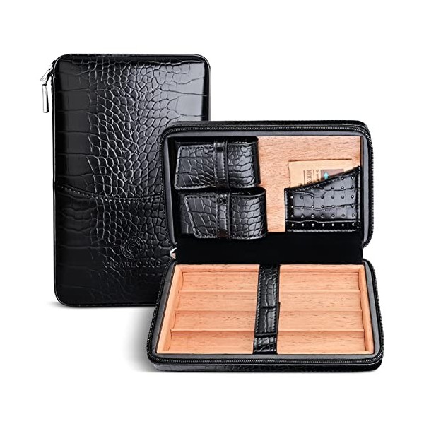 CIGARLOONG Étui de Voyage en Cuir pour Cave à Plateau en cèdre Amovible intégré avec Sac Multifonction Couleur:Marron 