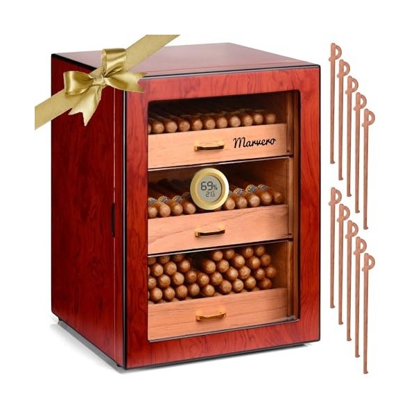 Marvero Humidor Cigare Cave à cigares Faite à la Main avec hygromètre pour 150 cigares, boîte à cigares doublée de cèdre Espa