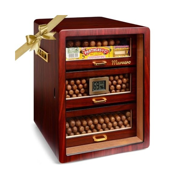Marvero Humidor Cigare Cave à cigares Faite à la Main avec hygromètre pour 150 cigares, boîte à cigares doublée de cèdre Espa