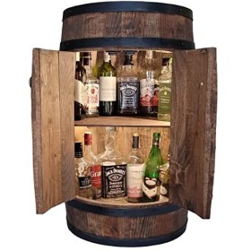 weeco Baril en bois avec 2 portes et LED, 80 cm, tonneau de vin - Fait à la main - Étagère à bouteilles de bar vintage