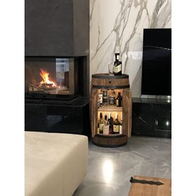 weeco Baril en bois avec 2 portes et LED, 80 cm, tonneau de vin - Fait à la main - Étagère à bouteilles de bar vintage