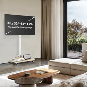 TVON Support TV sur Pied roulettes Pied TV Universel Blanc et Bois pour Télé de 32 à 65 Pouces,Réglable en Hauteur Support TV
