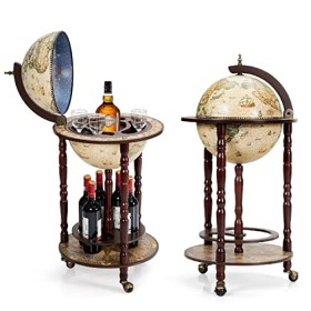 Giantex Bar Globe Terrestre avec 3 roulettes,Porte-Bouteille Globe Terrestre Mappemonde Support en Bois,Chariot de Bar Vintag