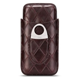CIGARLOONG Étui à en Cuir, 3 tubes de voyage portable cave avec Coupe en Acier Inoxydable Marron 