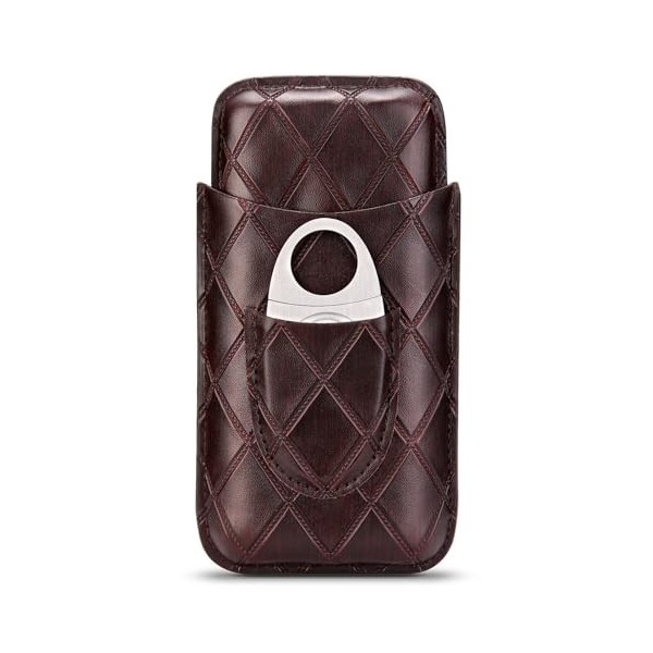 CIGARLOONG Étui à en Cuir, 3 tubes de voyage portable cave avec Coupe en Acier Inoxydable Marron 