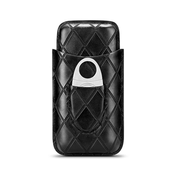 CIGARLOONG Étui à en Cuir, 3 tubes de voyage portable cave avec Coupe en Acier Inoxydable Marron 
