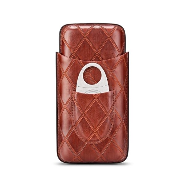 CIGARLOONG Étui à en Cuir, 3 tubes de voyage portable cave avec Coupe en Acier Inoxydable Marron 