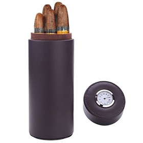 Ipay cigare, cèdre bois doublé voyage portable cuir cigare Humidor avec humidificateur Marron 