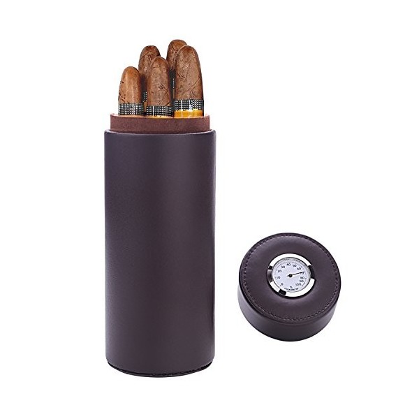 Ipay cigare, cèdre bois doublé voyage portable cuir cigare Humidor avec humidificateur Marron 